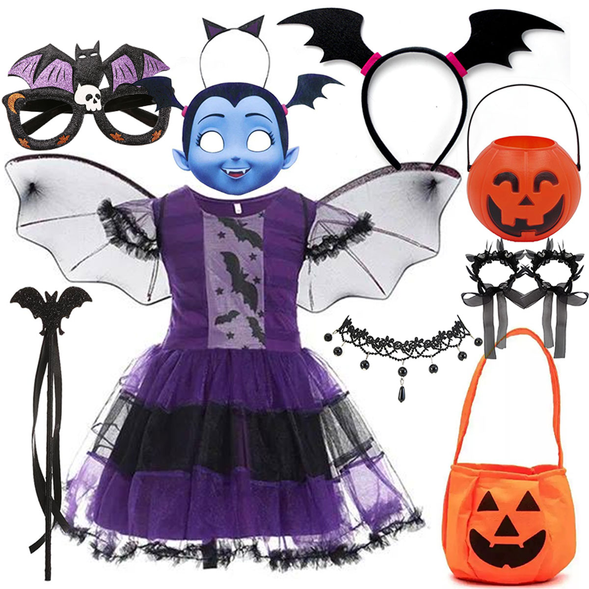 Kids Face Mask - Gaun Kostum Kelelawar Vampir Halloween untuk